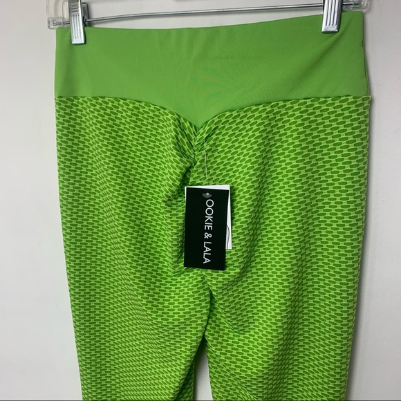OOKIE & LALA High Waisted Honeycomb Leggings in Neon Green - Picture 5 of 8